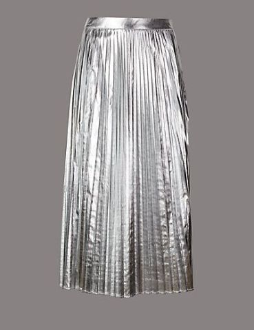 M&S metallic pleated a-line skirt